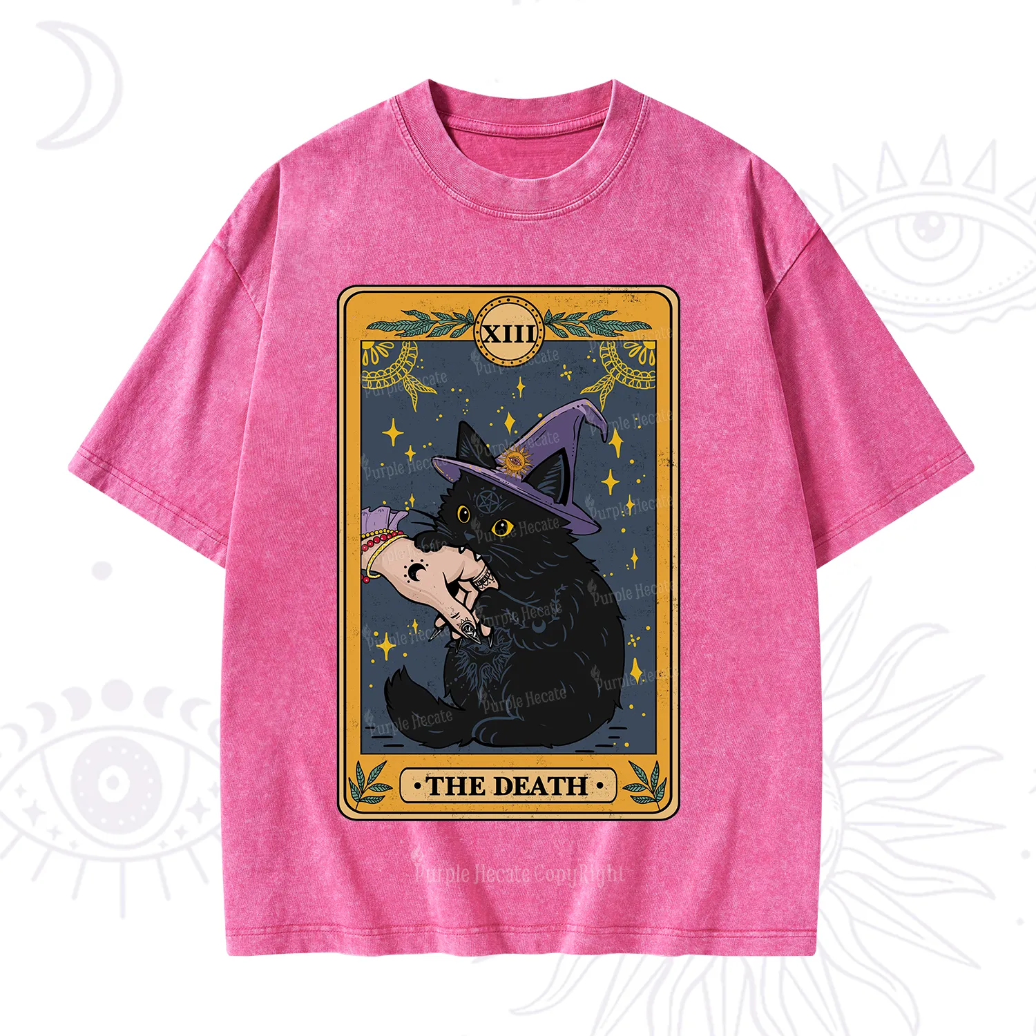 Purplehecate The Black Cat Death Tarot Washed T-Shirt