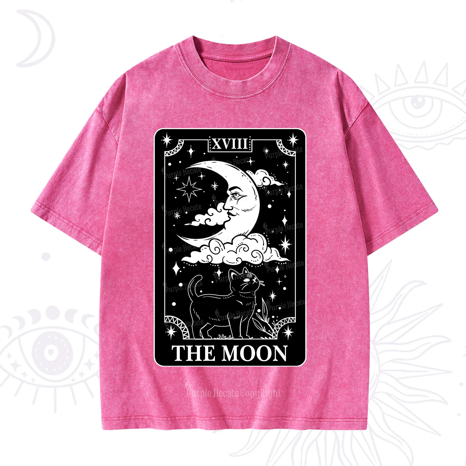 Purplehecate The Moon Tarot Card Cat Washed T-Shirt
