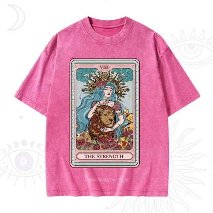 Purplehecate The Strength Tarot Card Washed T-Shirt
