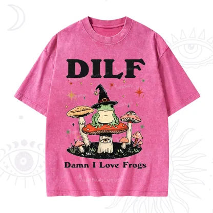 Purplehecate Dilf Damn I Love Frogs Washed T-Shirt