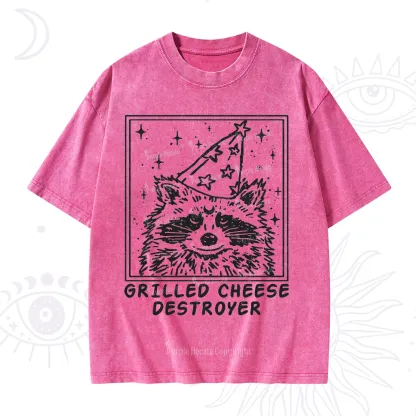 Purplehecate Grilled Cheese Destroyer Raccoon Washed T-Shirt
