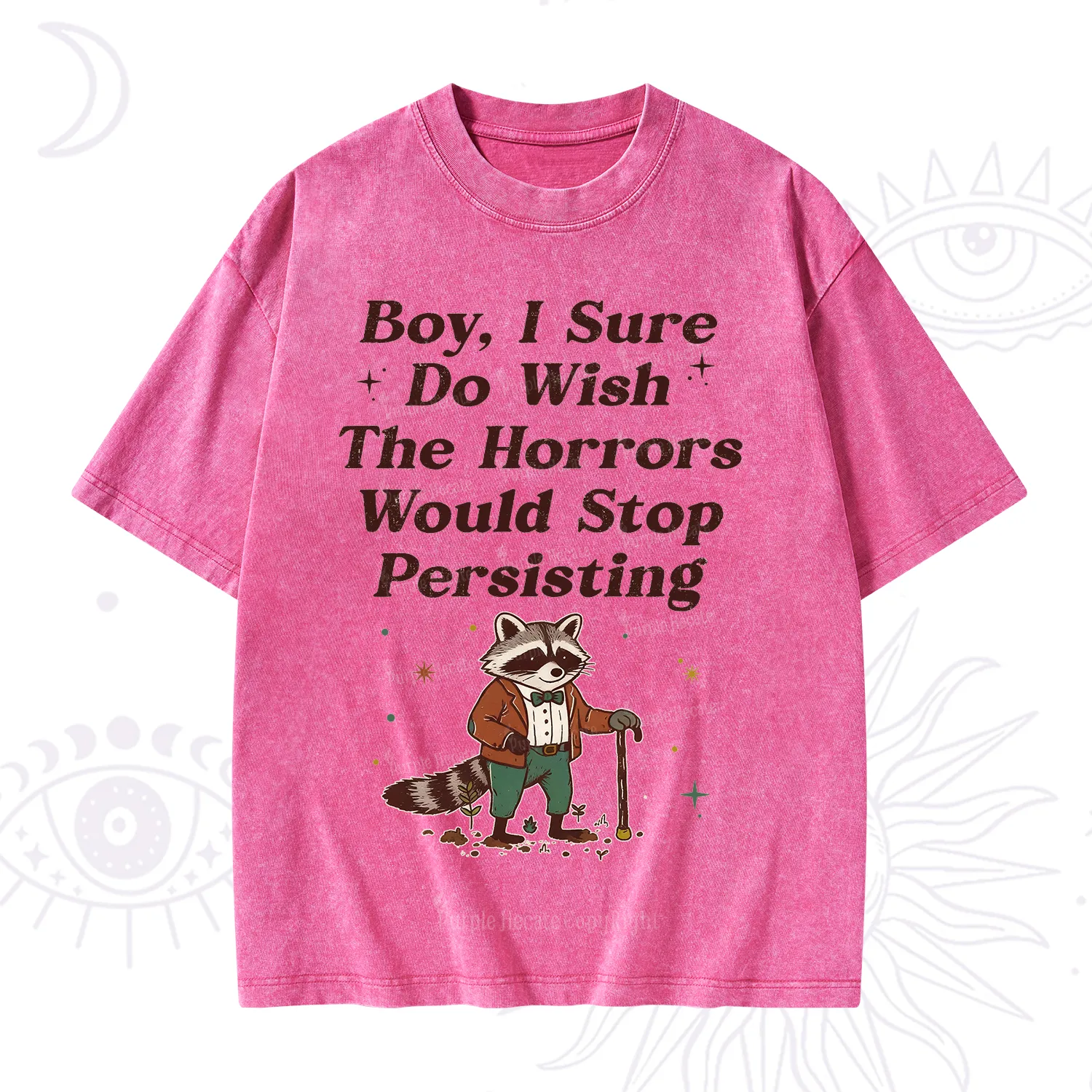 Purplehecate Raccoon Boy I Sure Do Wish The Horrors Would Stop Persisting Washed T-Shirt