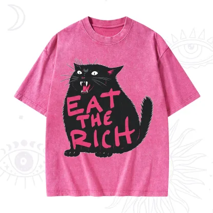 Purplehecate Eat The Rich Cat Washed T-Shirt