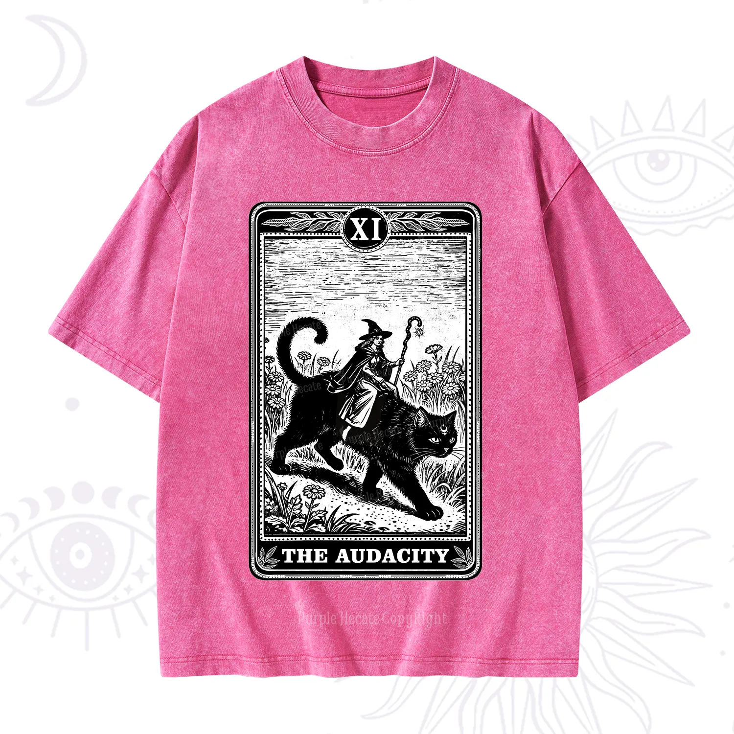 Purplehecate The Audacity Wizard Cat Tarot Washed T-Shirt