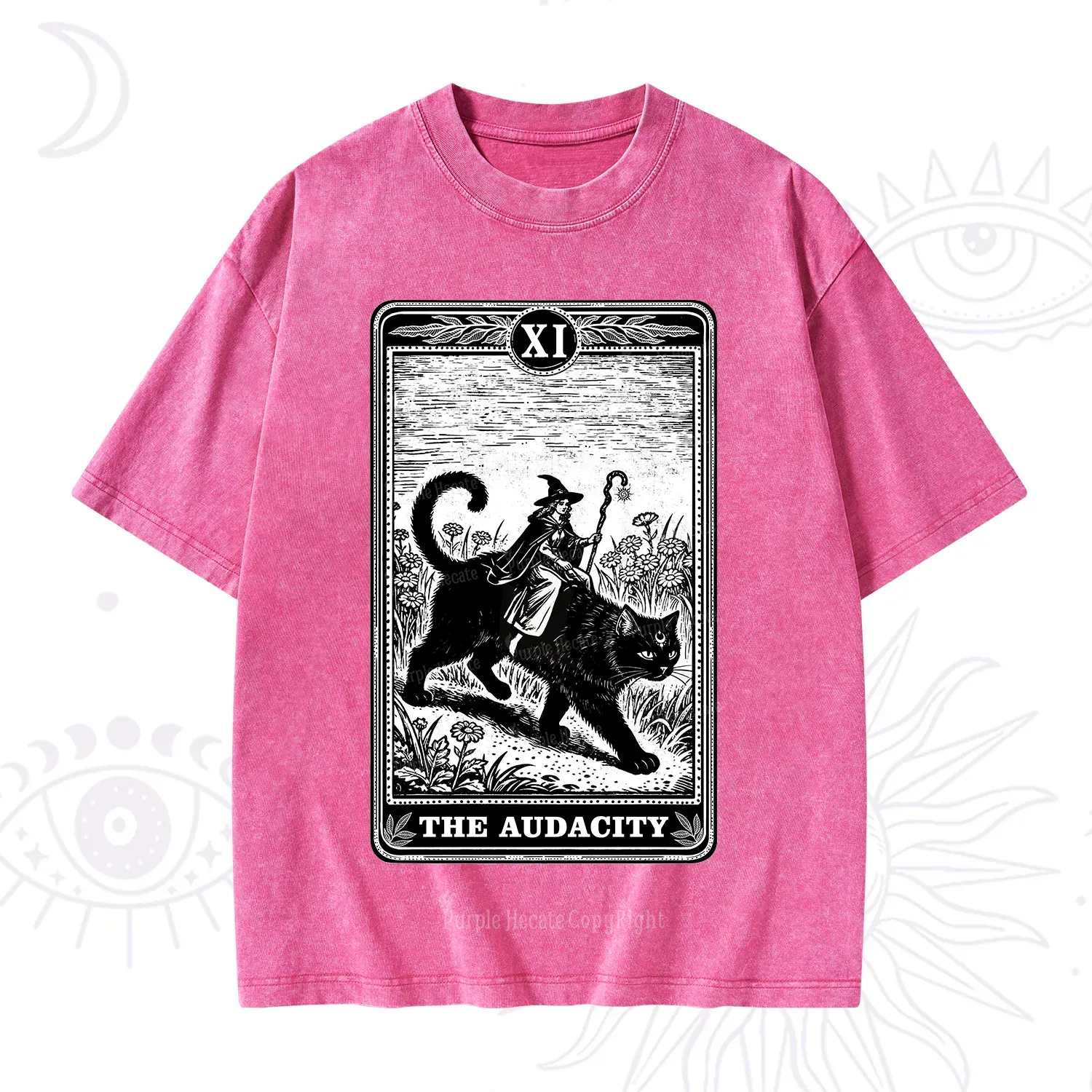 Purplehecate The Audacity Wizard Cat Tarot Washed T-Shirt