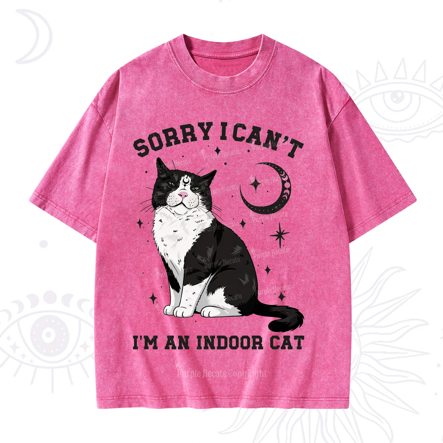 Purplehecate Sorry I Can't Go I'm an Indoor Cat Washed T-Shirt