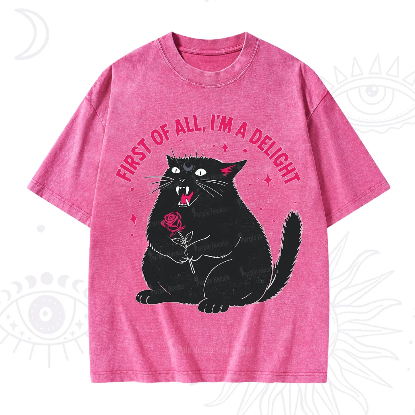 Purplehecate First Of All I'm A Delight Cat Washed T-Shirt