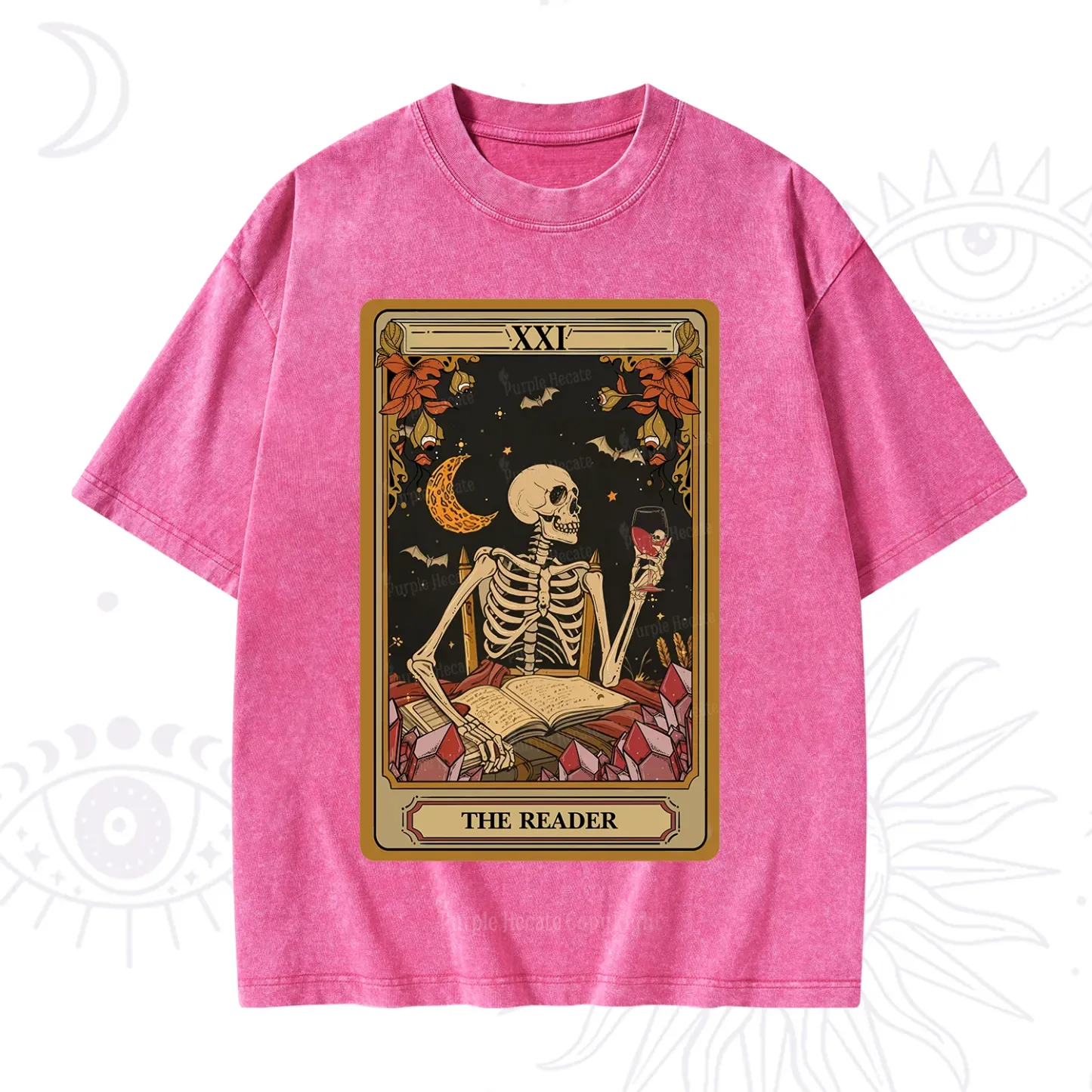 Purplehecate The Reader Tarot Skeleton Washed T-Shirt