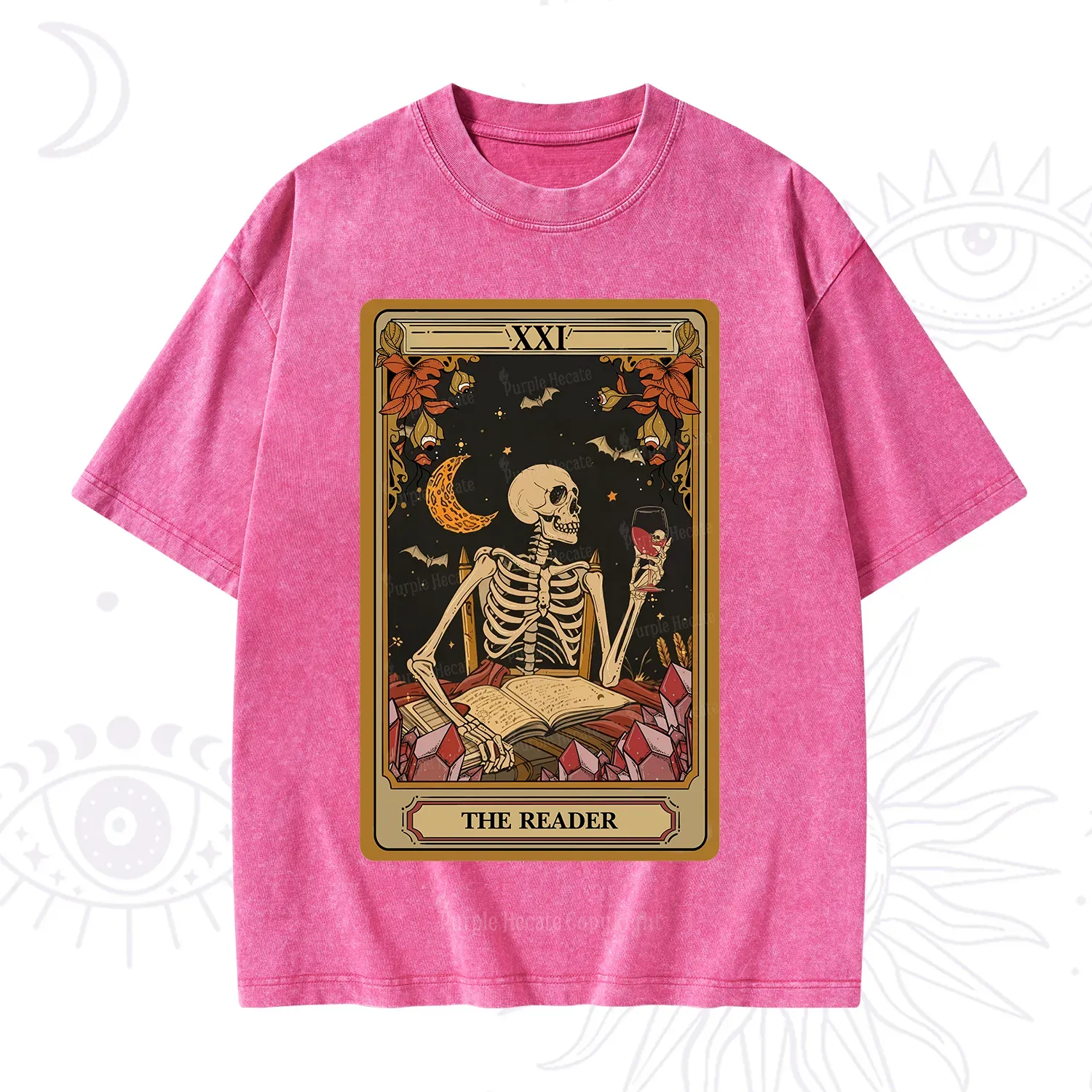 Purplehecate The Reader Tarot Skeleton Washed T-Shirt