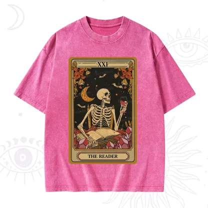 Purplehecate The Reader Tarot Skeleton Washed T-Shirt