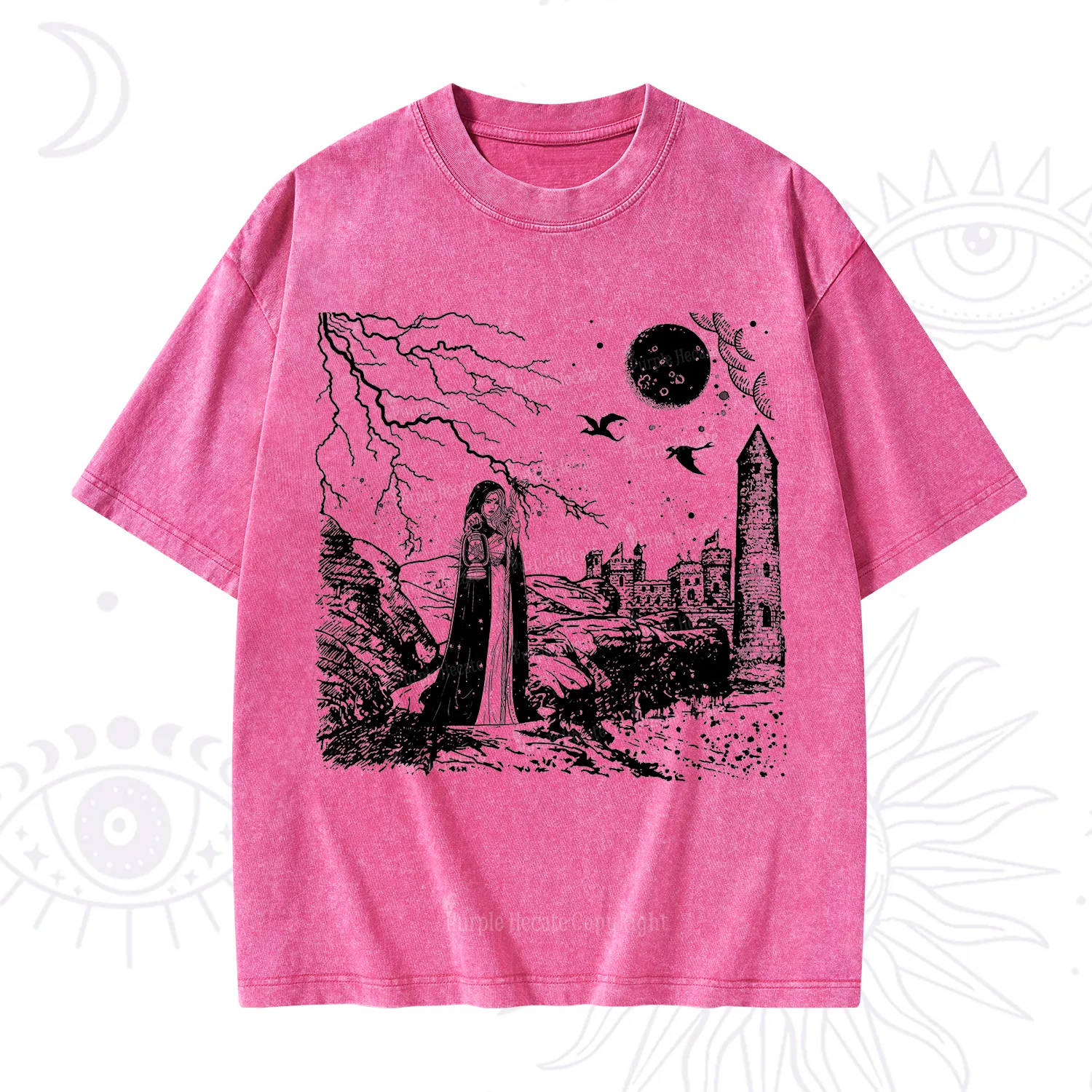 Purplehecate Black Moon Witch Spell Casting Washed T-Shirt