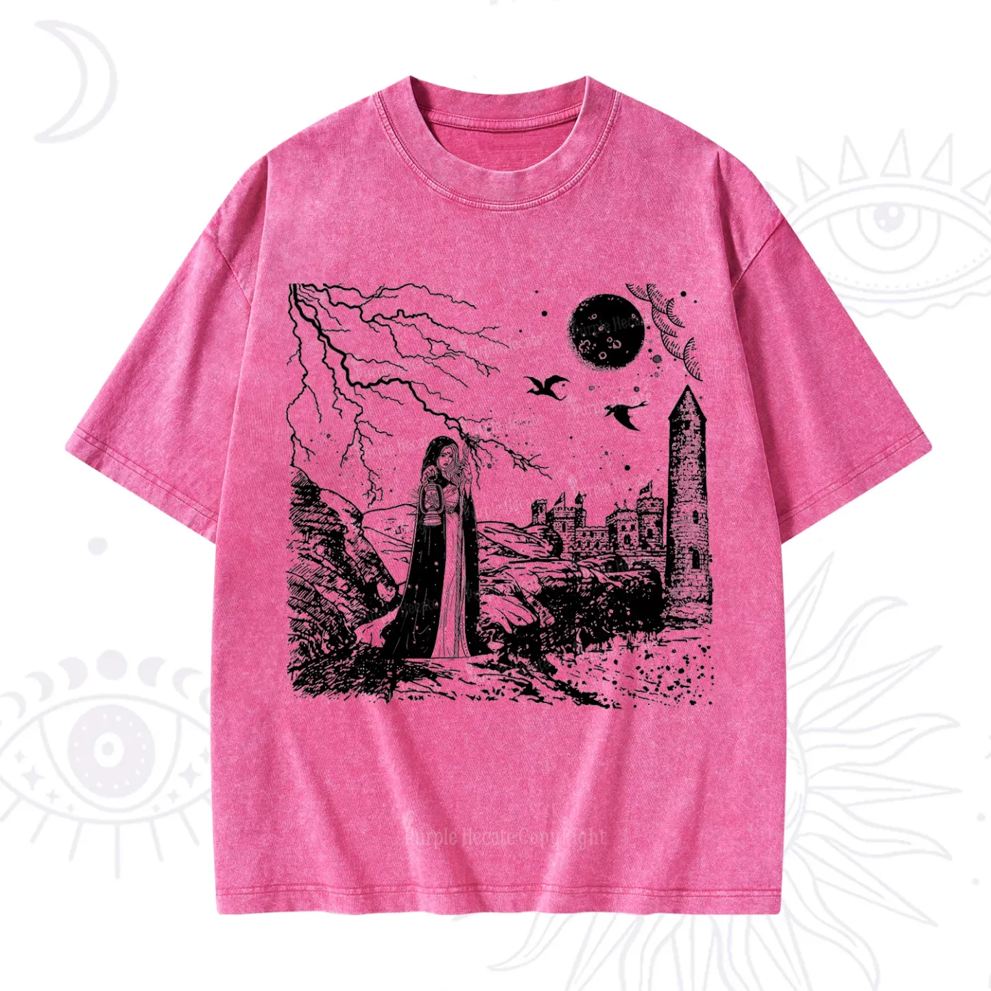 Purplehecate Black Moon Witch Spell Casting Washed T-Shirt