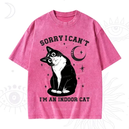 Purplehecate Sorry I Can't Go I'm an Indoor Cat Washed T-Shirt