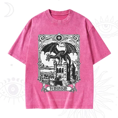 Purplehecate Medieval Feminist Dragon Washed T-Shirt