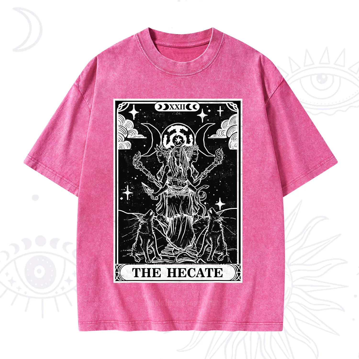 Purplehecate The Dark Moon Goddess Hecate Tarot Washed T-Shirt
