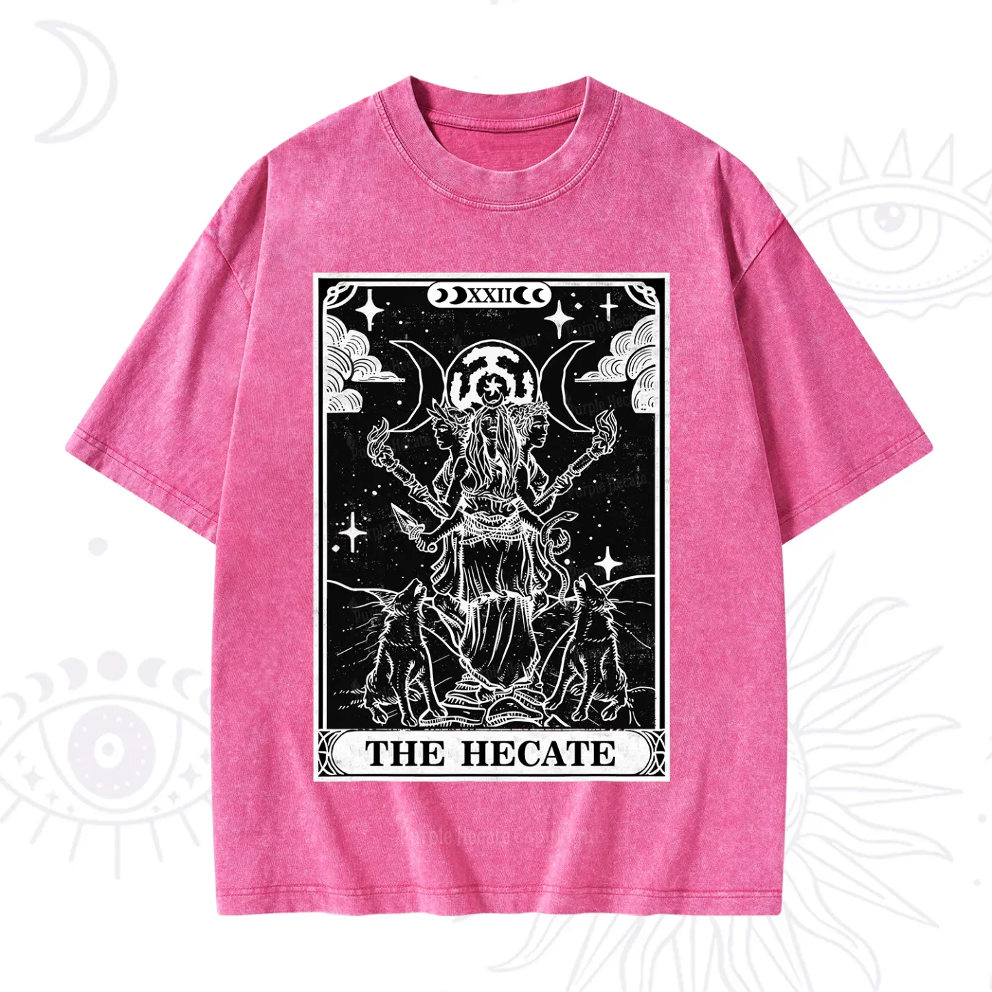 Purplehecate The Dark Moon Goddess Hecate Tarot Washed T-Shirt