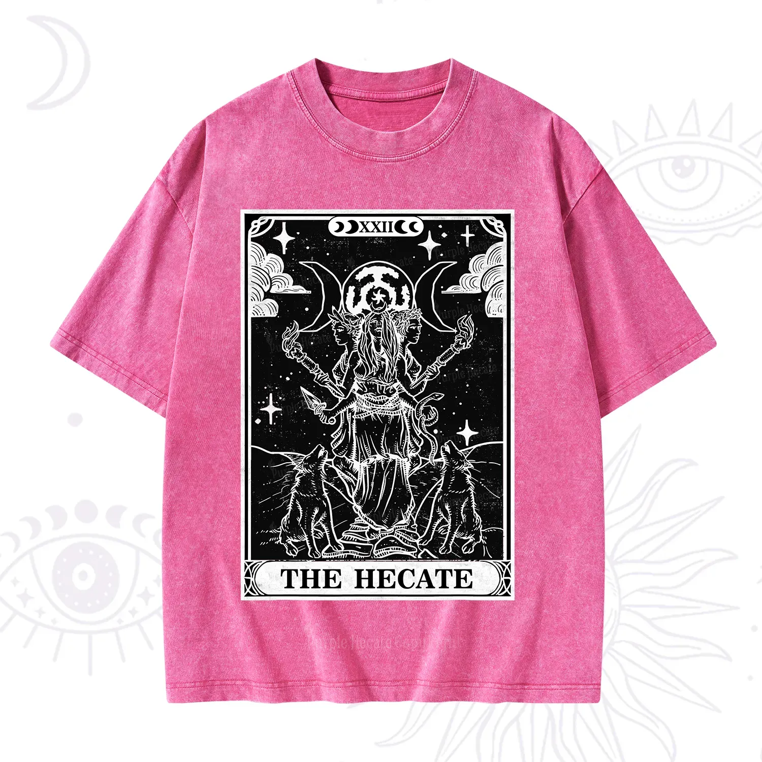 Purplehecate The Dark Moon Goddess Hecate Tarot Washed T-Shirt