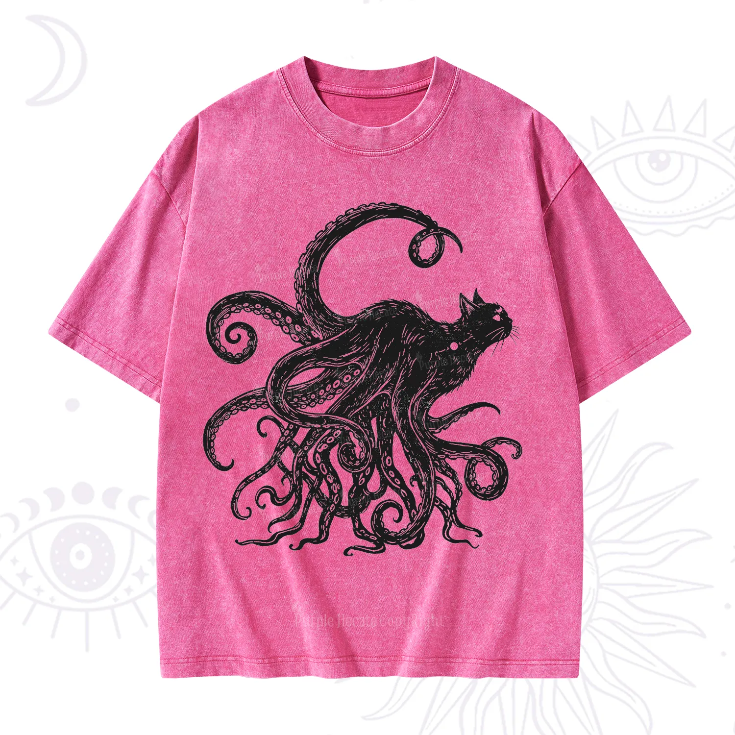 Purplehecate Black Cat with Octopus Tentacles Washed T-Shirt