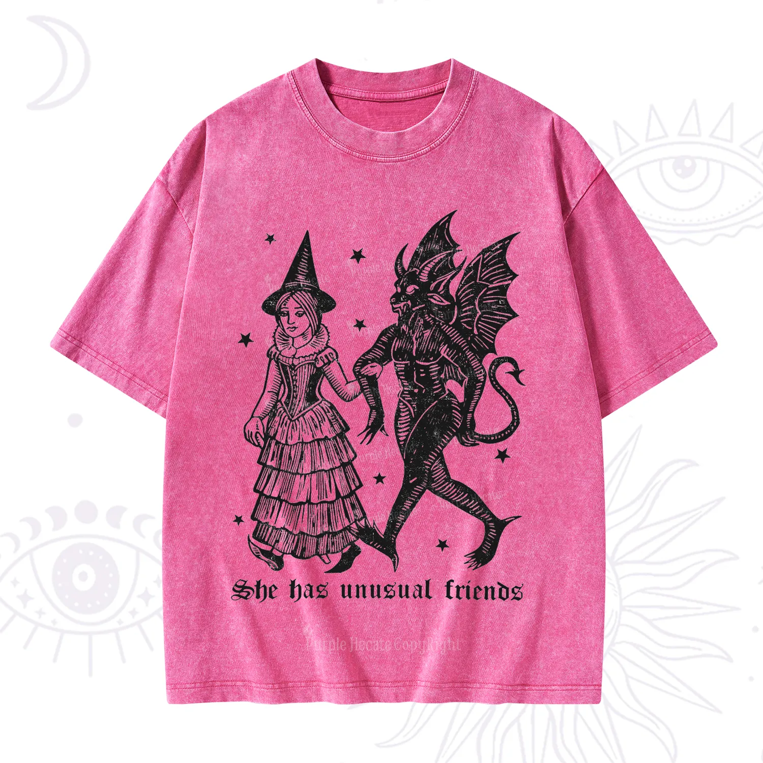 Purplehecate She Has Unusual Friends Washed T-Shirt