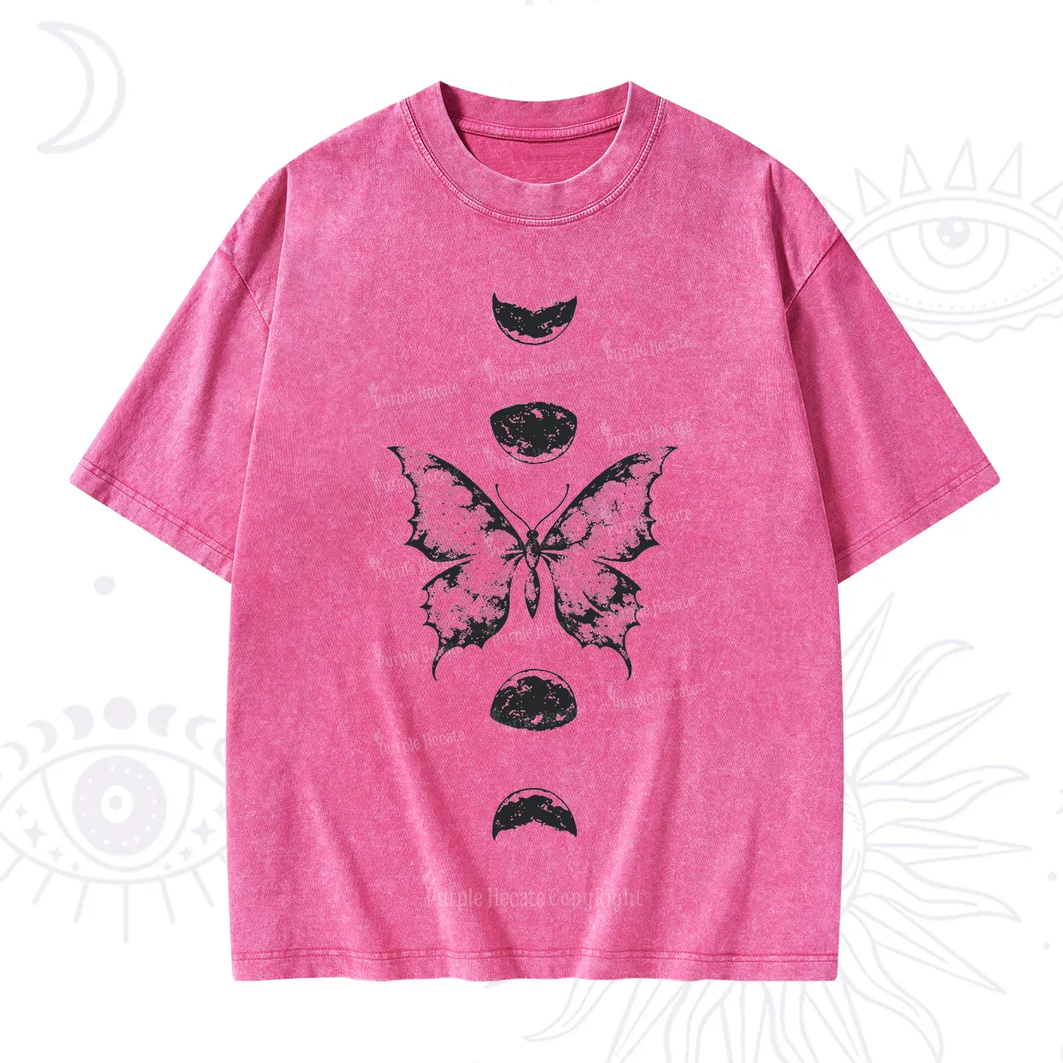 Purplehecate Lunar Butterfly Phases Washed T-Shirt