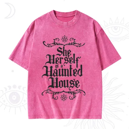 Purplehecate She Herself is a Haunted House Washed T-Shirt