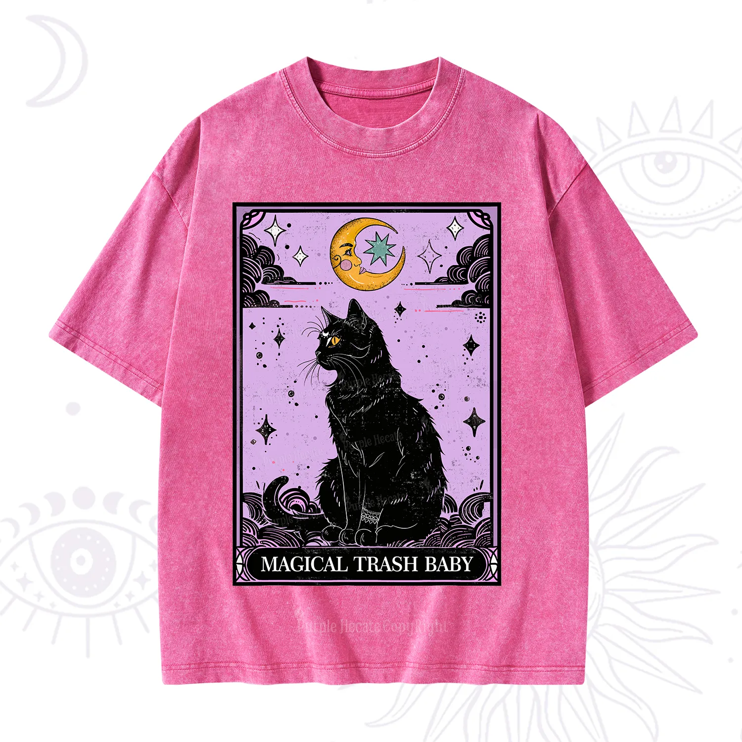 Purplehecate Magical Trash Baby Tarot Cat Washed T-Shirt