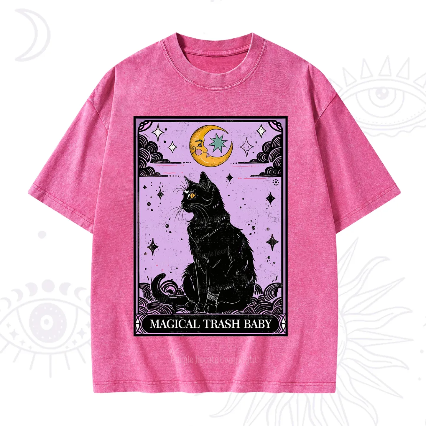 Purplehecate Magical Trash Baby Tarot Cat Washed T-Shirt