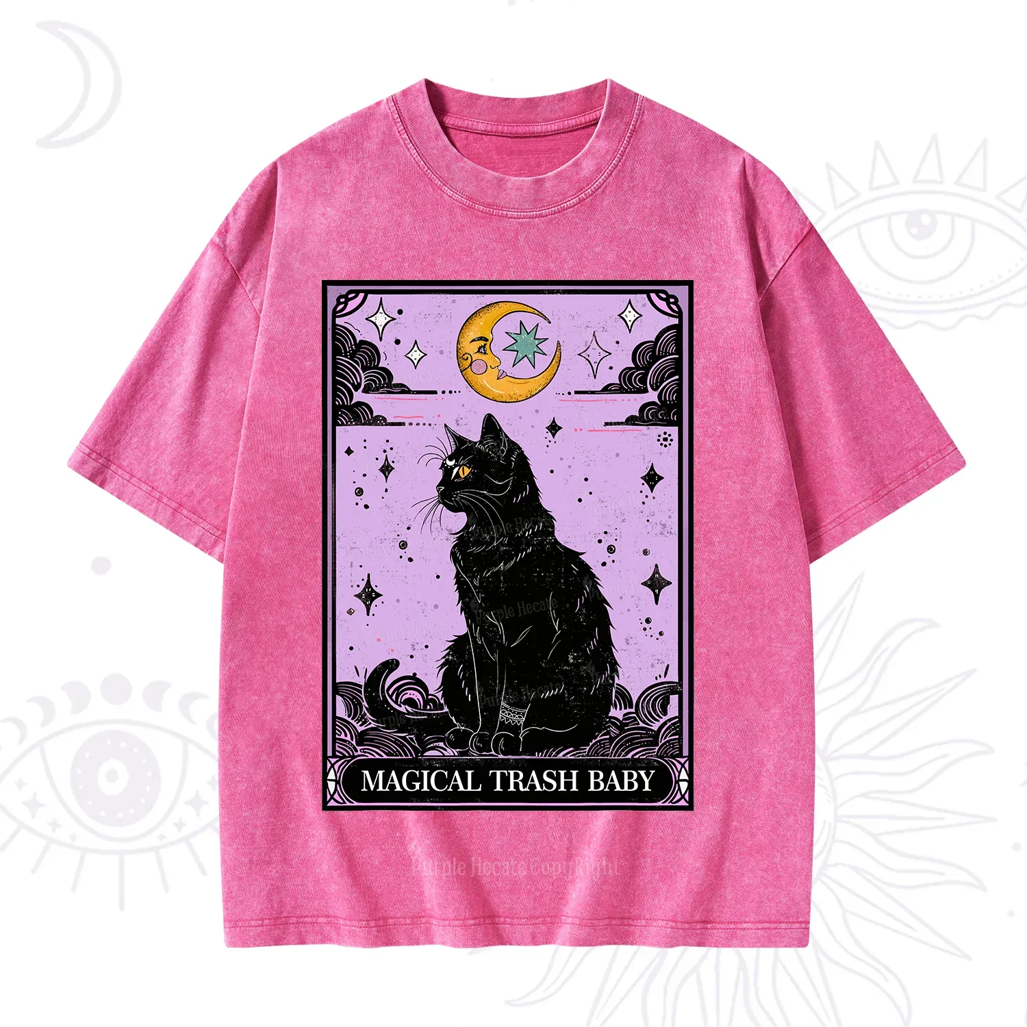 Purplehecate Magical Trash Baby Tarot Cat Washed T-Shirt