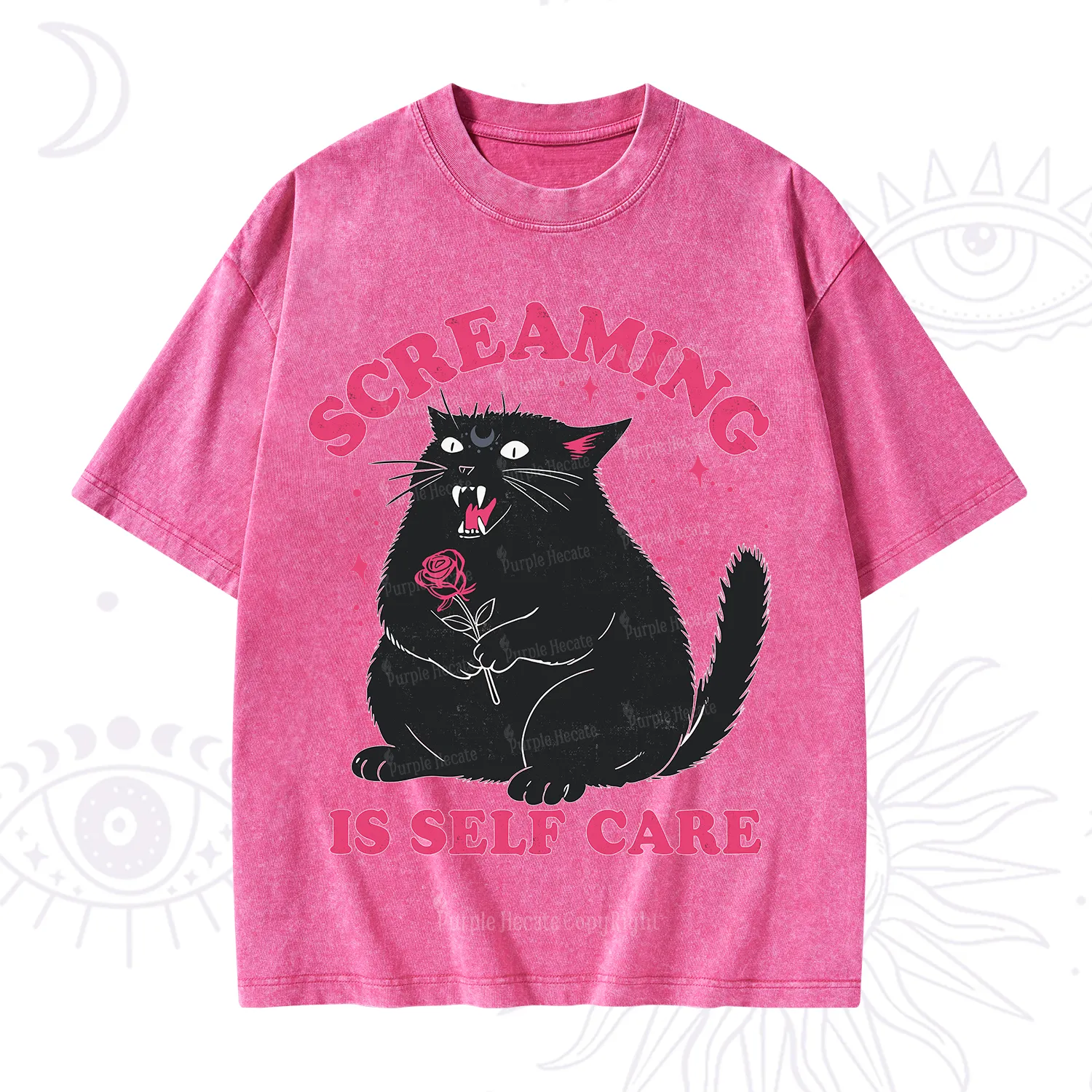 Purplehecate Funny Cat Screaming Is Self Care Washed T-Shirt