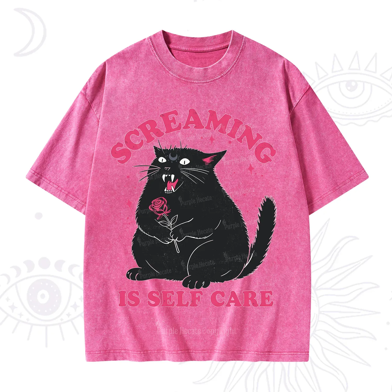 Purplehecate Funny Cat Screaming Is Self Care Washed T-Shirt