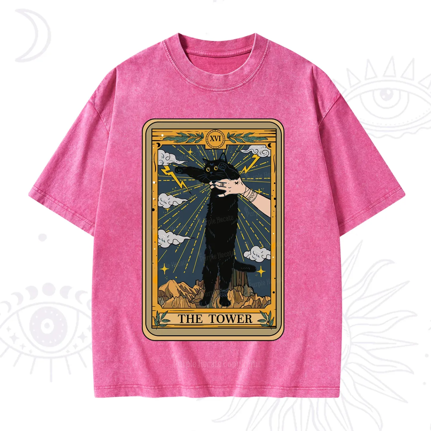 Purplehecate The Tower Cats Tarot Washed T-Shirt