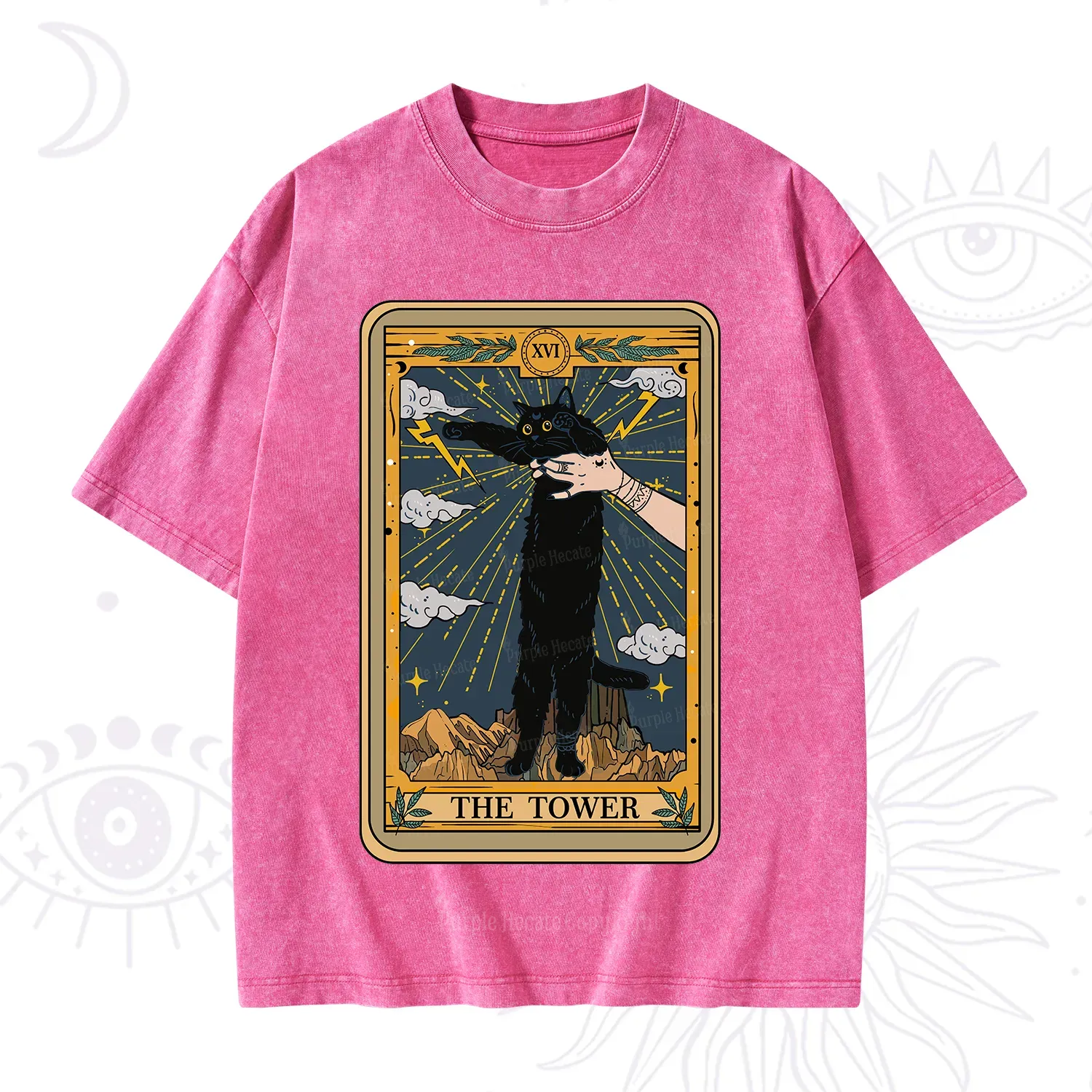 Purplehecate The Tower Cats Tarot Washed T-Shirt