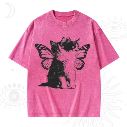Purplehecate Mystery Butterfly Cat Washed T-Shirt