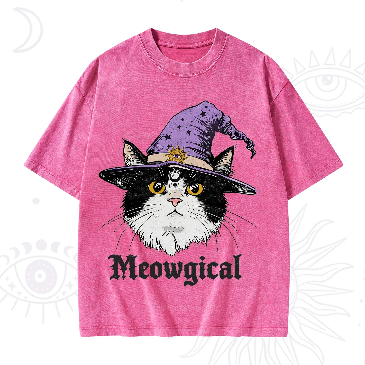 Purplehecate Meowgical Witch Cat Washed T-Shirt