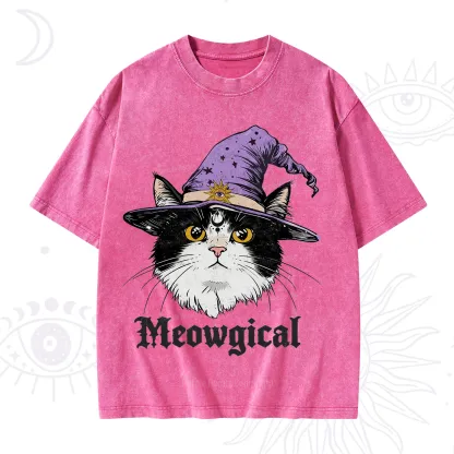 Purplehecate Meowgical Witch Cat Washed T-Shirt