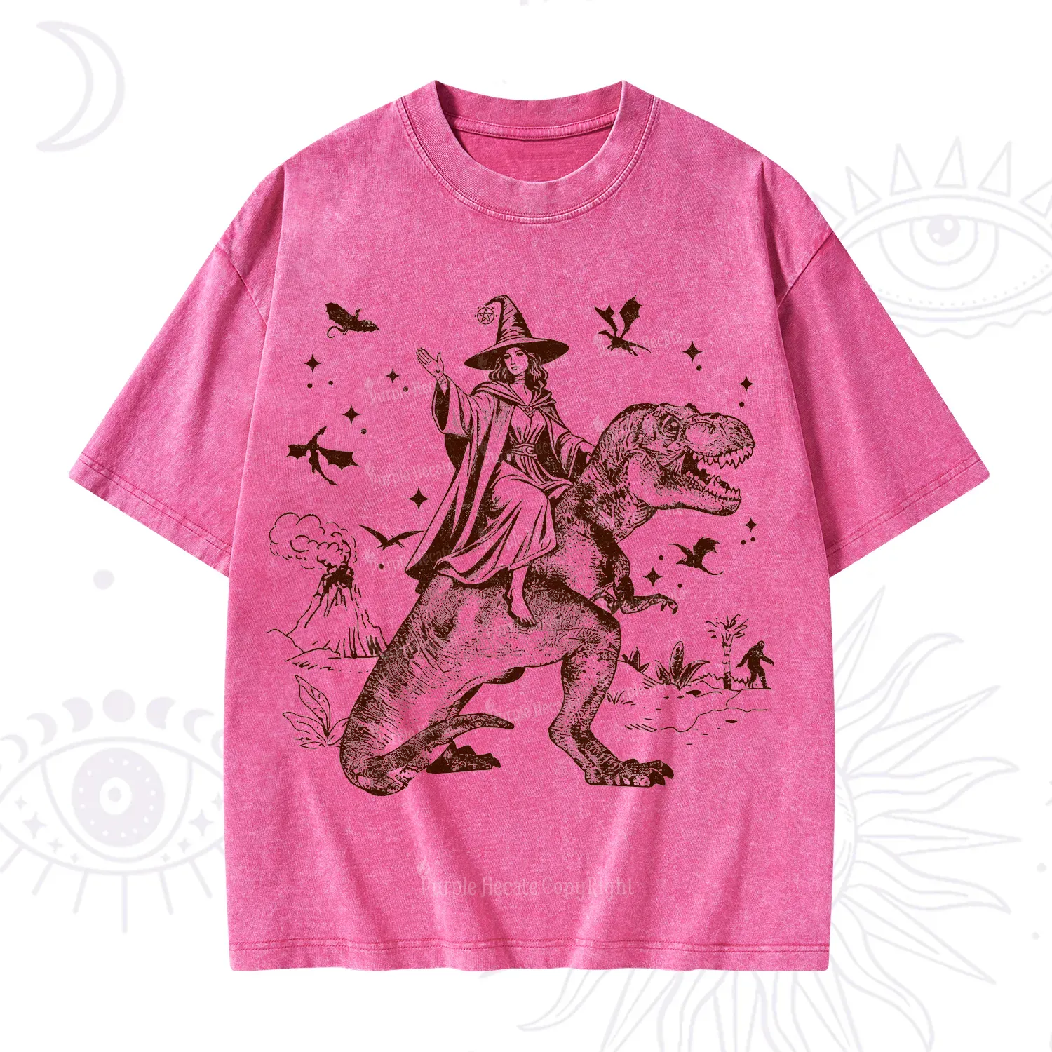 Purplehecate Witch Riding Dino Washed T-Shirt