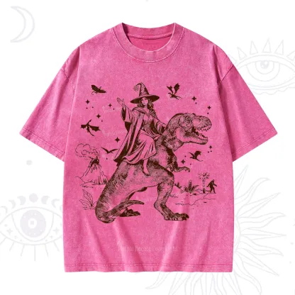 Purplehecate Witch Riding Dino Washed T-Shirt