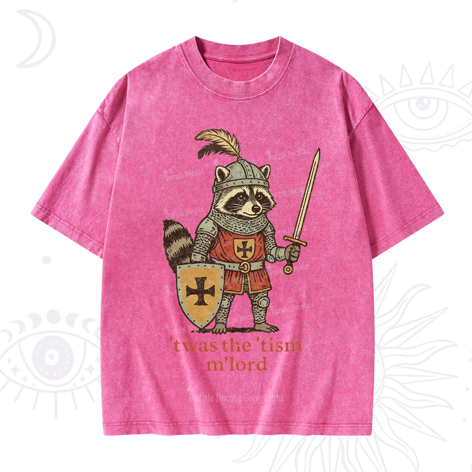 Purplehecate Raccoon Knight 'Twas The Tism M'Lord Washed T-Shirt