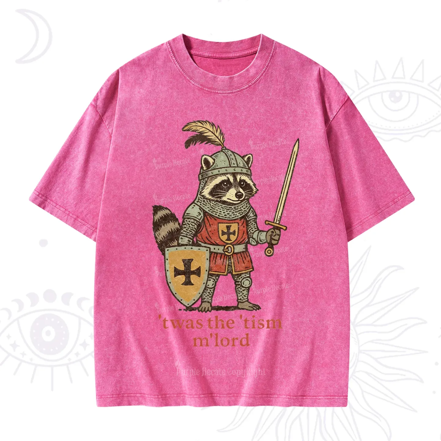 Purplehecate Raccoon Knight 'Twas The Tism M'Lord Washed T-Shirt