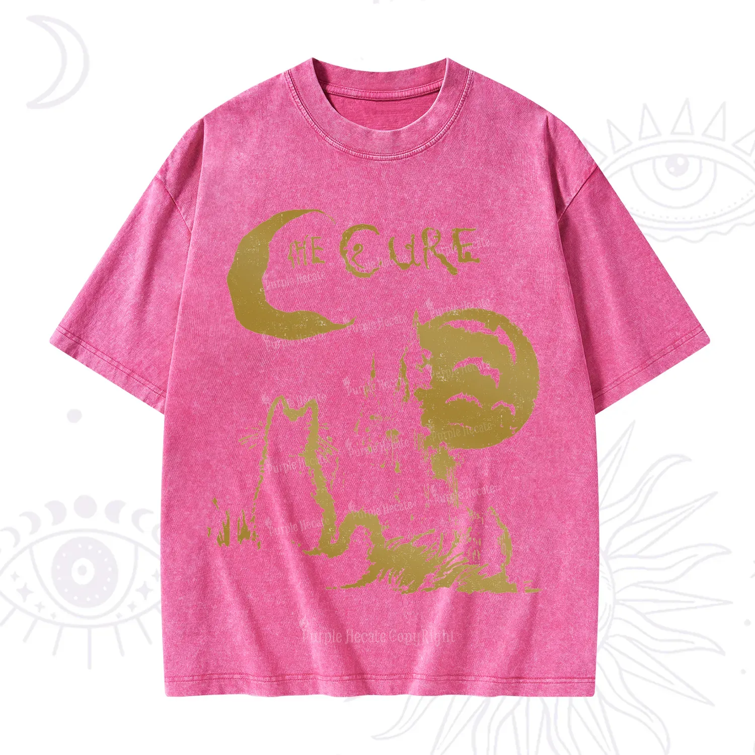 Purplehecate Goth Moon Cat Post-Punk Washed T-Shirt
