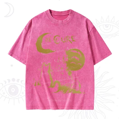 Purplehecate Goth Moon Cat Post-Punk Washed T-Shirt