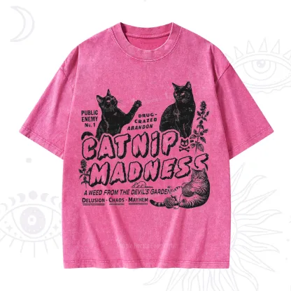 Purplehecate Catnip Madness Cute Cat Washed T-Shirt