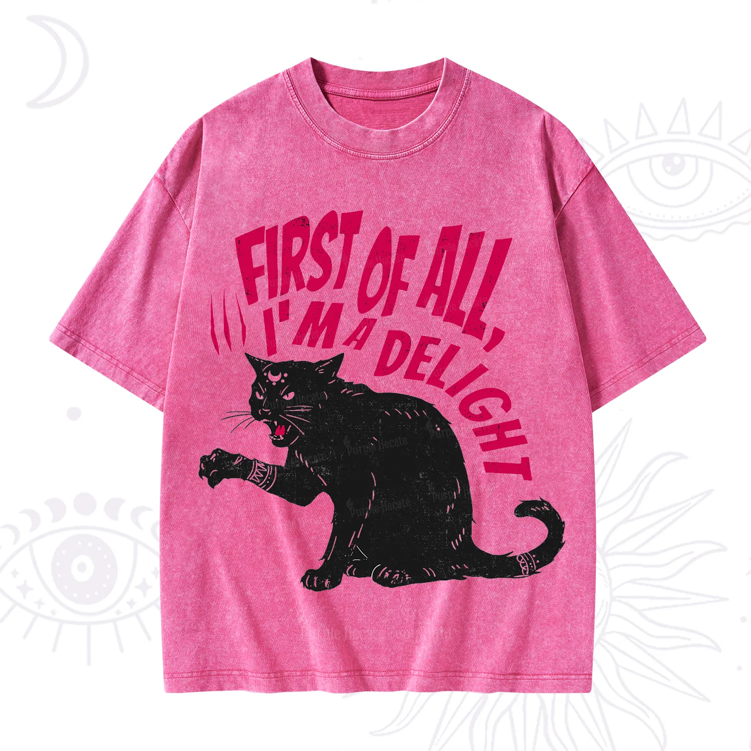 Purplehecate First Of All I'm A Delight Cat Washed T-Shirt