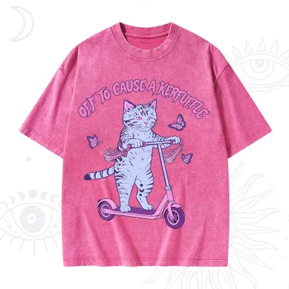 Purplehecate Off To Cause A Kerfuffle Cat Washed T-Shirt