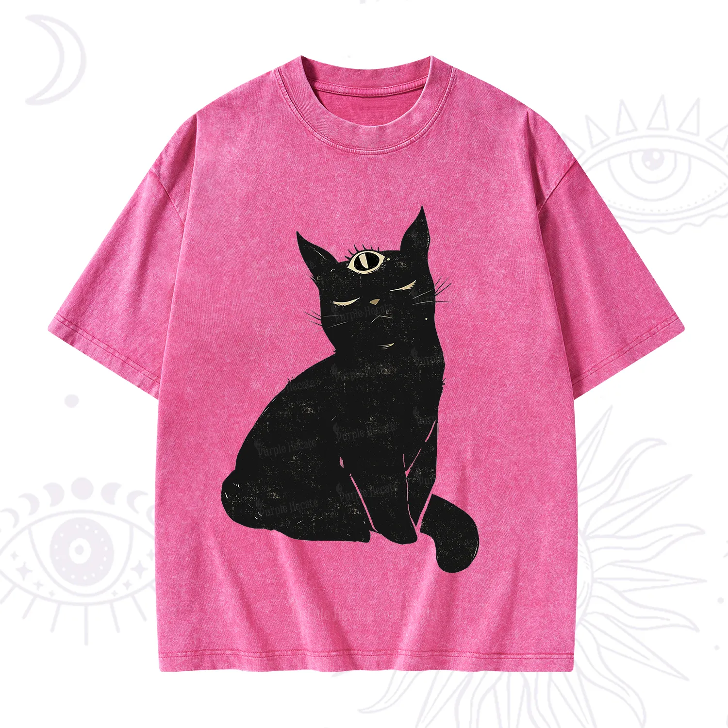Purplehecate Third Eye Black Cat Washed T-Shirt