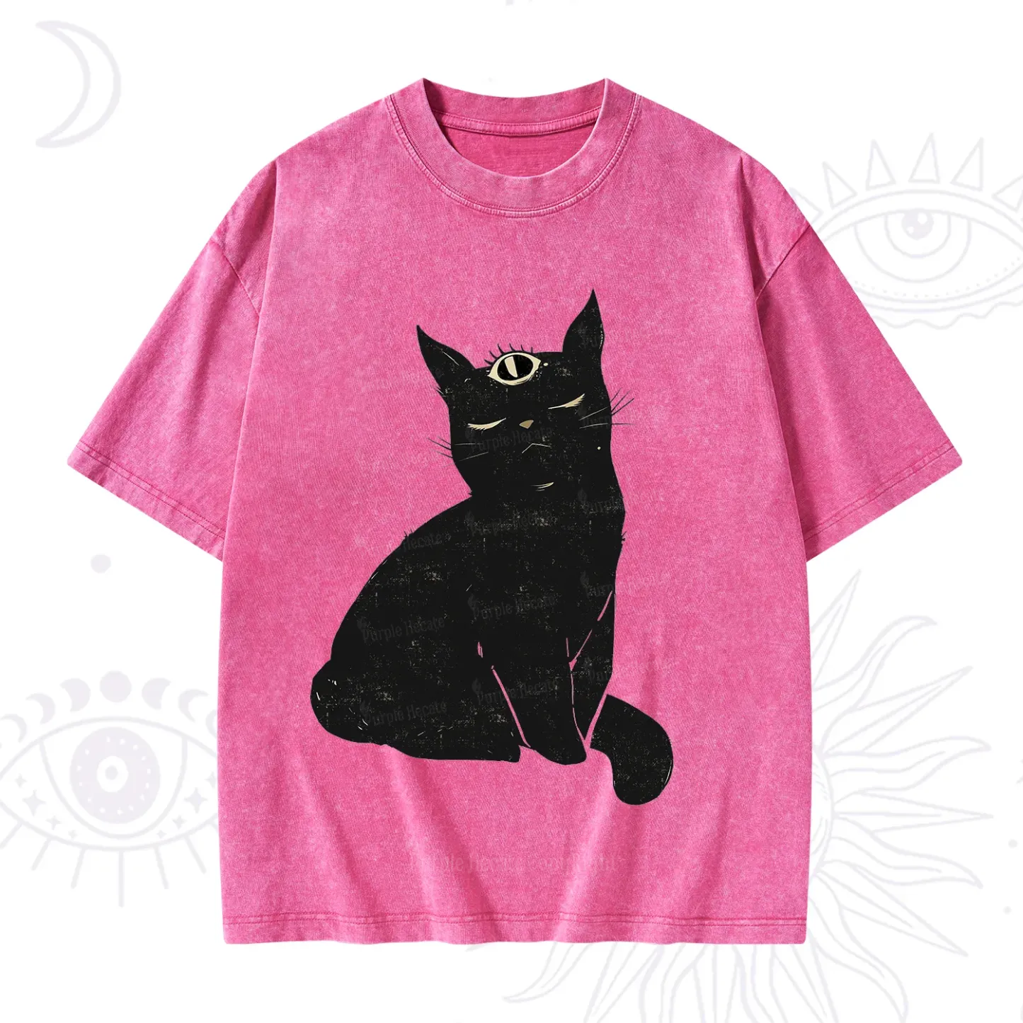 Purplehecate Third Eye Black Cat Washed T-Shirt
