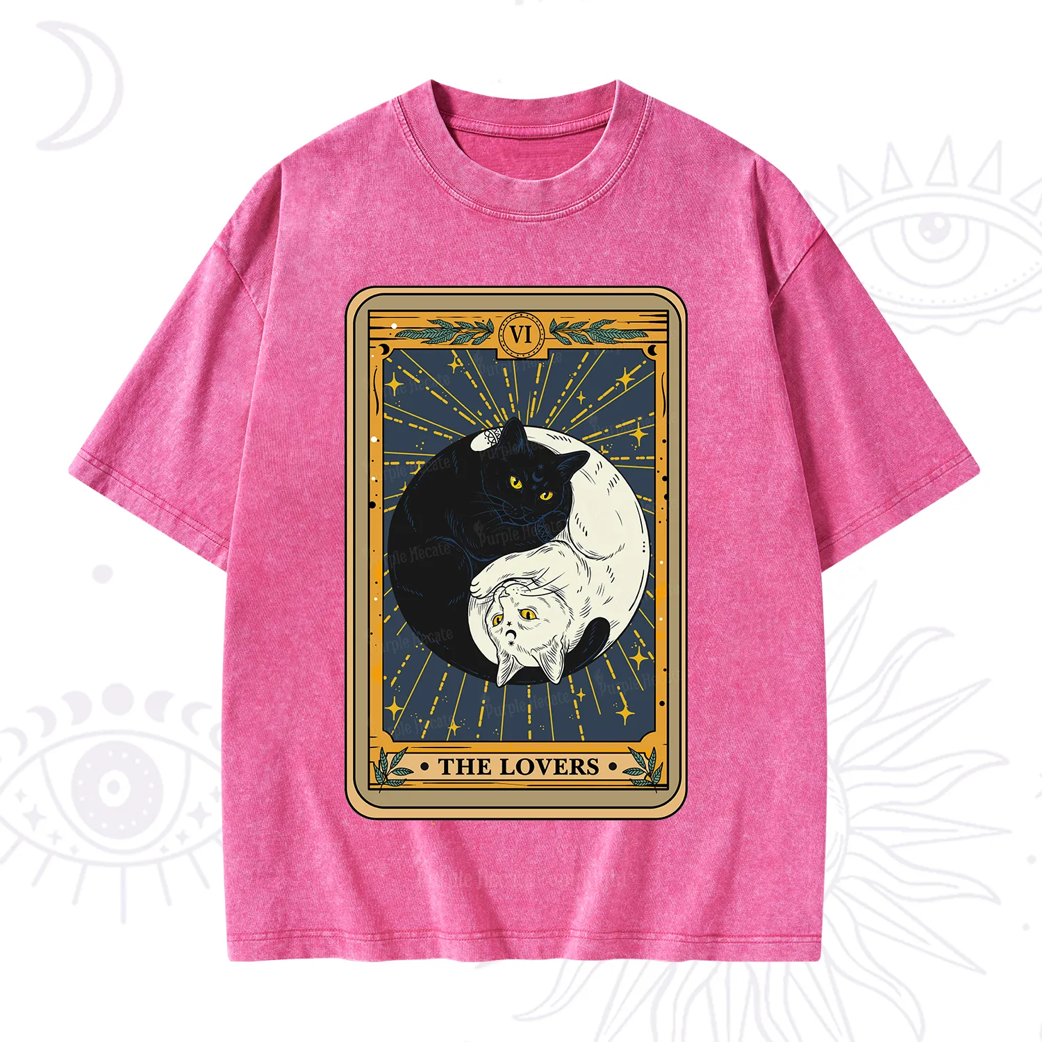 Purplehecate The Lovers Cat Tarot Washed T-Shirt
