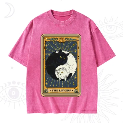 Purplehecate The Lovers Cat Tarot Washed T-Shirt