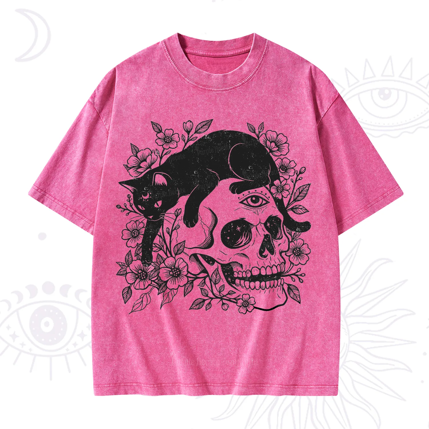 Purplehecate Black Cats In A Skull Washed T-Shirt