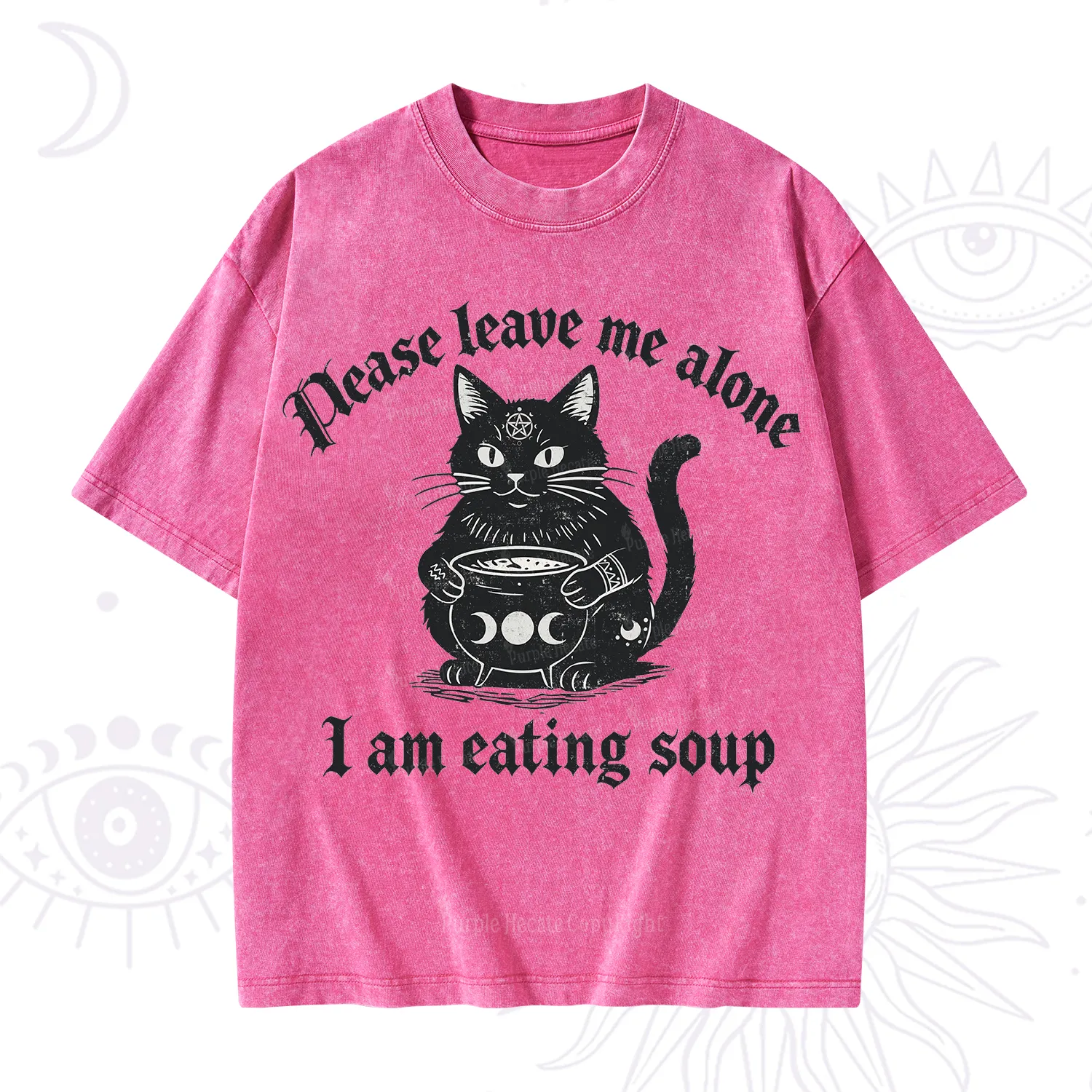 Purplehecate Magic Cat Eating Soup Washed T-Shirt